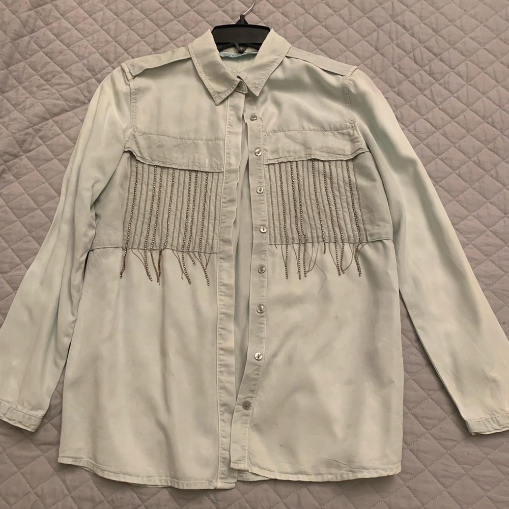 Zara Button down shirt with rhinestone fringe